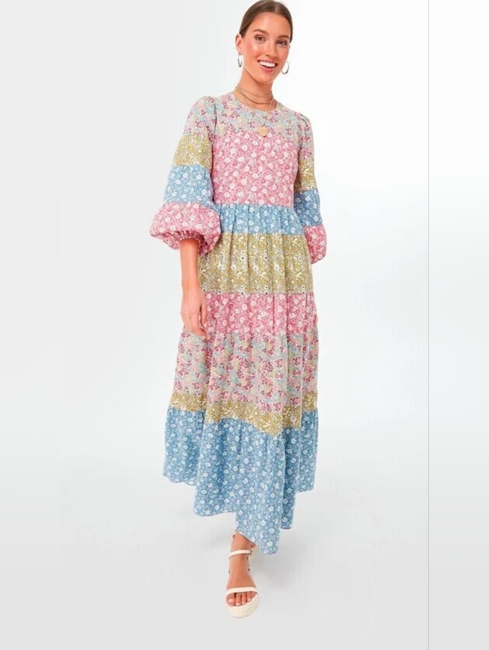 NWT Tuckernuck Hyacinth House August Maxi in Patchwork Floral Cotton Dress M
